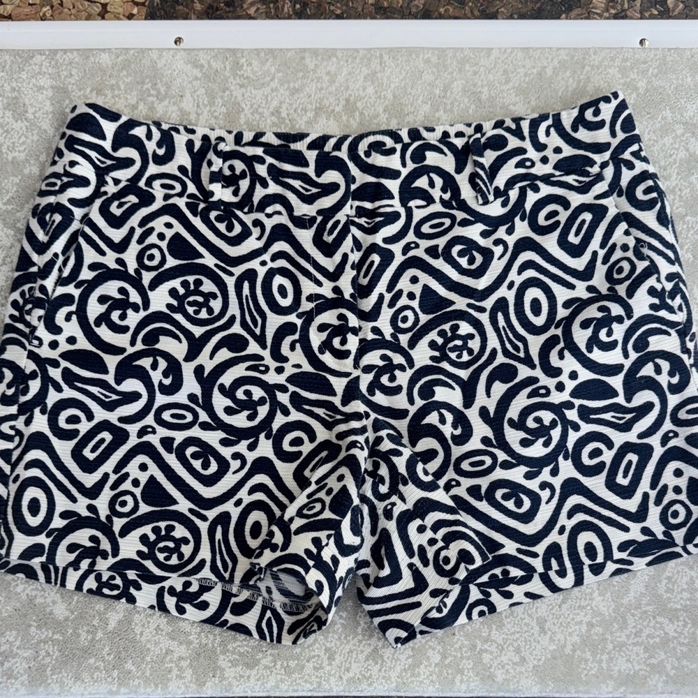 Ann Taylor Factory Blue & White High-Waist Patterned Shorts